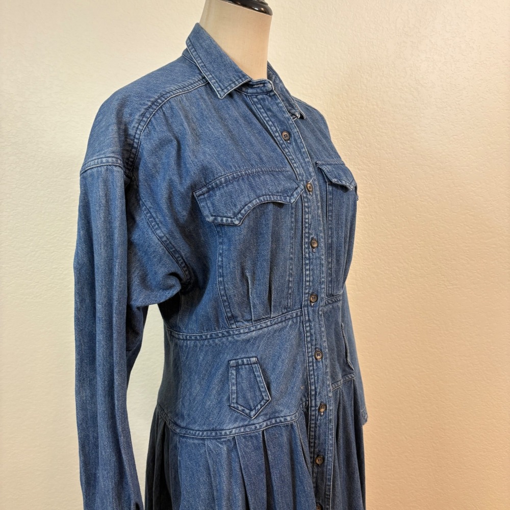 Ruff Hewn Denim Maxi Dress Womens M Blue Vintage Western Fit Flare Cowgirl Boho - Picture 7 of 8